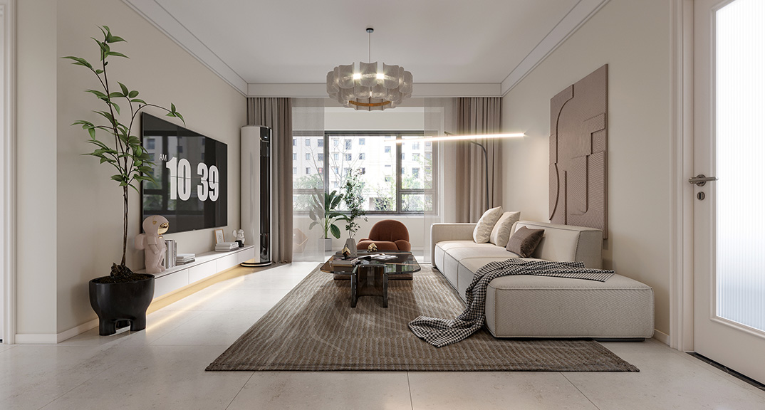 海韵广场128㎡三室两厅客厅现代简约风格装修案例效果图.jpg