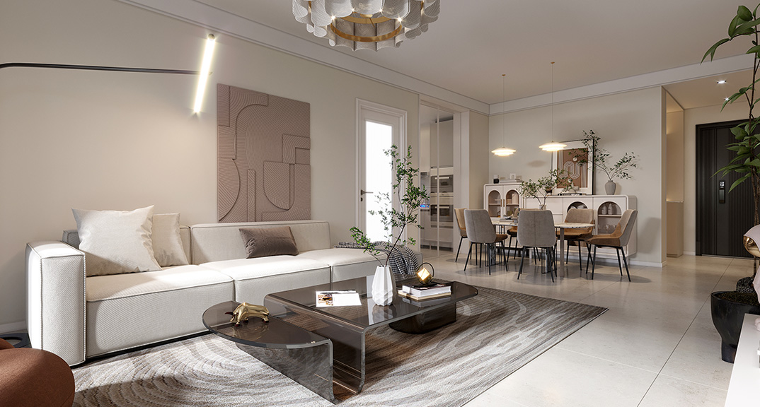 海韵广场128㎡三室两厅客厅沙发餐厅现代简约风格装修案例效果图.jpg