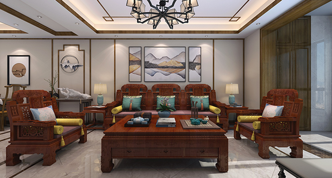 壹号学府152㎡四室两厅客厅沙发新中式风格装修案例效果图.jpg
