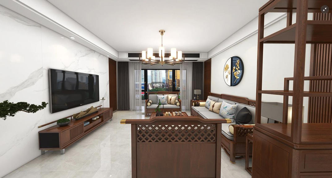 安泰悦湖湾135㎡三室两厅客厅中式简约风格装修案例效果图.jpg