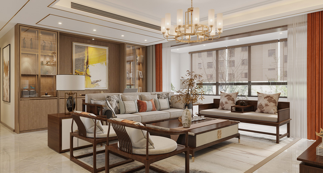 城市印象151㎡三室两厅客厅沙发新中式风格风格装修案例效果图.jpg